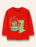 Christmas Cartoon Dinosaur Printed Long Sleeve T-Shirt