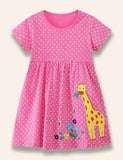 Flower Giraffe Appliqué Dotted Dress