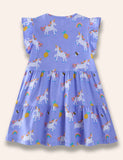 Unicorn Printed Ruffled Dress