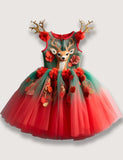 Clearance Deals - Festival Reindeer Embroidered Tulle Dress