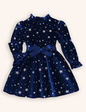 Christmas Velvet Star Printed Bow Dress