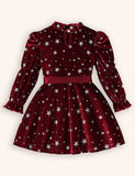 Christmas Velvet Star Printed Bow Dress