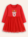 Elk Applique Tulle Long-sleeved Dress