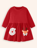 Santa Reindeer Embroidered Long-sleeved Dress