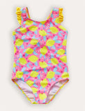 Lemon Print Ruffled Bow One-piece Swimsuit