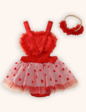 Valentine's Day 3D Flower Flocking Love Gauze Skirt Headdress Two-piece Set