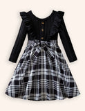 Knitted Plaid Flying Sleeve Princess Dress