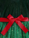 Christmas Velvet Bow Tulle Long Sleeve Dress