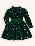 Christmas Velvet Star Printed Bow Dress
