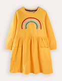 Rainbow Embroidered Pocket Long Sleeve Dress