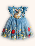 Flower Bunny Applique Tulle Dress