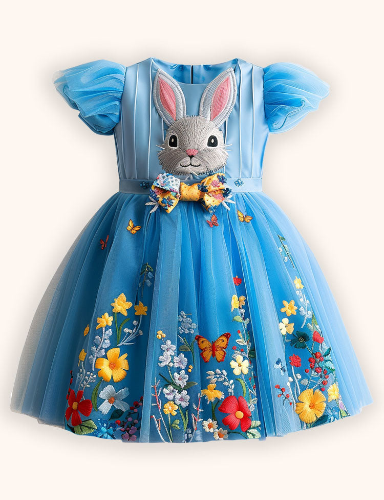 Flower Bunny Applique Tulle Dress