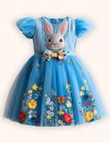 Flower Bunny Applique Tulle Dress