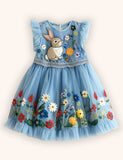 Flower Bunny Applique Tulle Dress