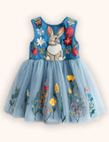 Flower Bunny Applique Tulle Dress