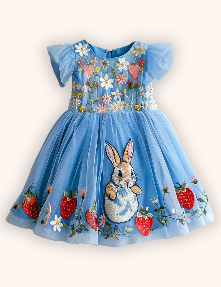 Strawberry Bunny Applique Tulle Dress