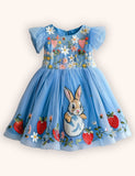 Strawberry Bunny Applique Tulle Dress