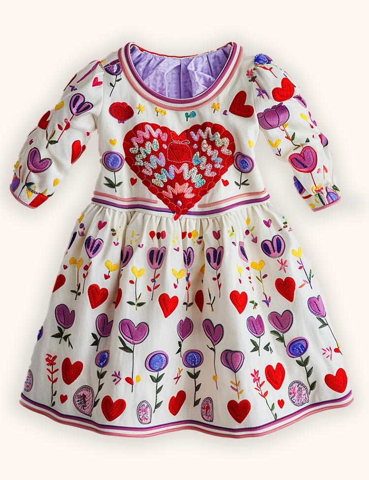 Valentine’s Day Love Embroidered Dress