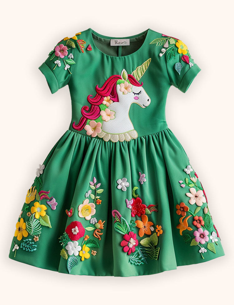 Flower Unicorn Applique Dress