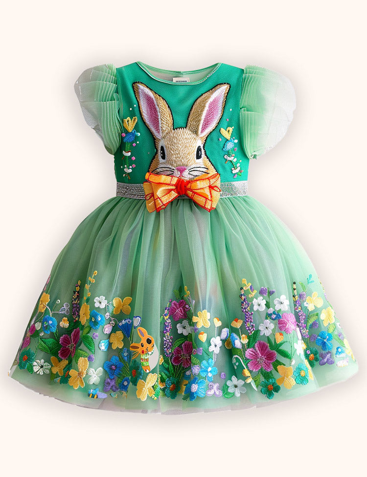 Flower Bunny Applique Tulle Dress