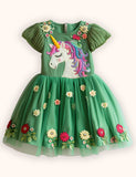 Flower Unicorn Applique Tulle Dress
