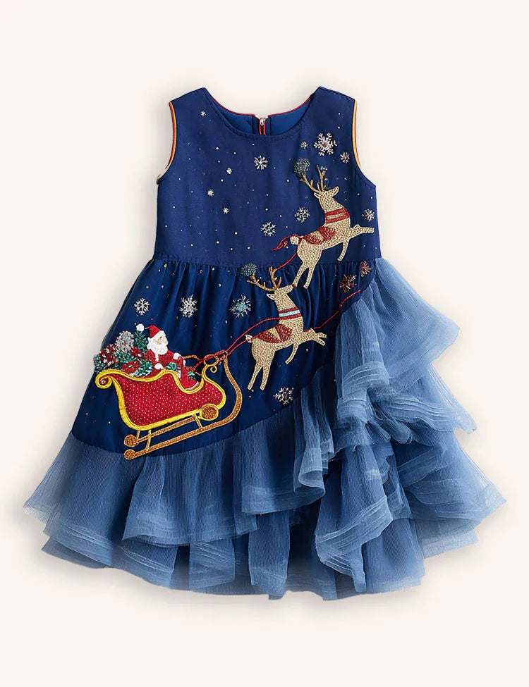 Clearance Deals - Tulle Christmas Santa & Reindeer Appliqué Dress