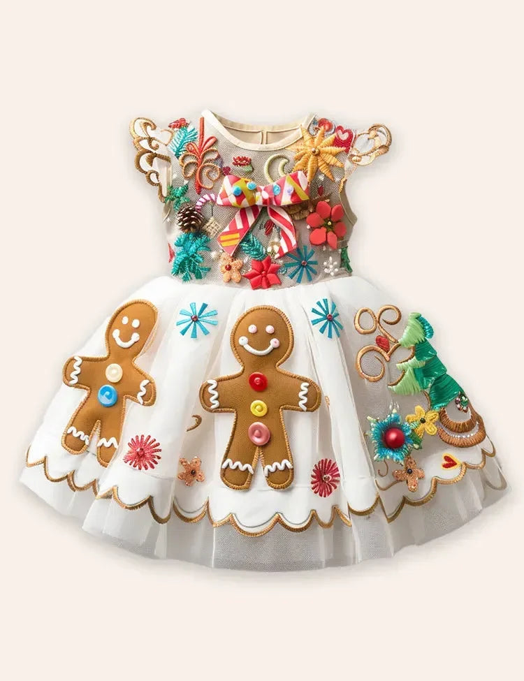 Clearance Deals - Gingberbread Man Appliqué Tulle Dress