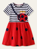 Ladybug Appliqué Striped Dress - Mini Taylor