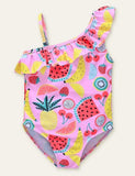 Printed Frilly One Shoulder Swimsuit