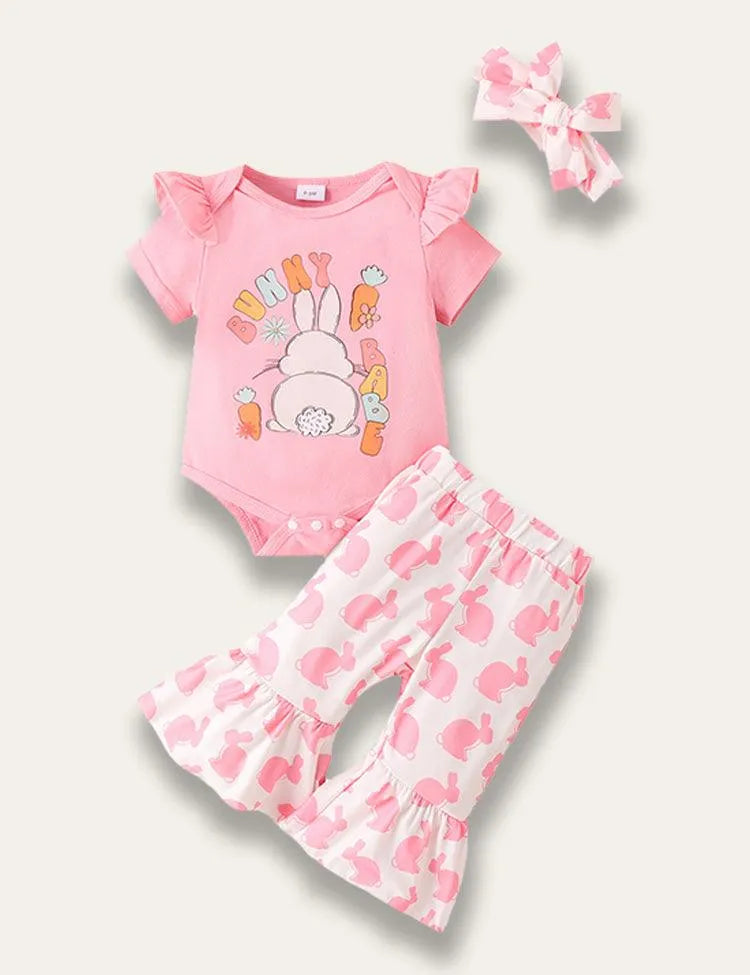 Easter Multicolor Bunny Print Romper Set - Mini Taylor
