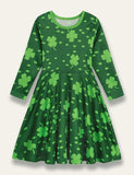 St. Patrick's Day Clover Printed Long Sleeve Dress - Mini Taylor