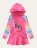 Unicorn Rainbow Striped Printed Hooded Dress - Mini Taylor
