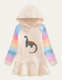 Unicorn Rainbow Striped Printed Hooded Dress - Mini Taylor